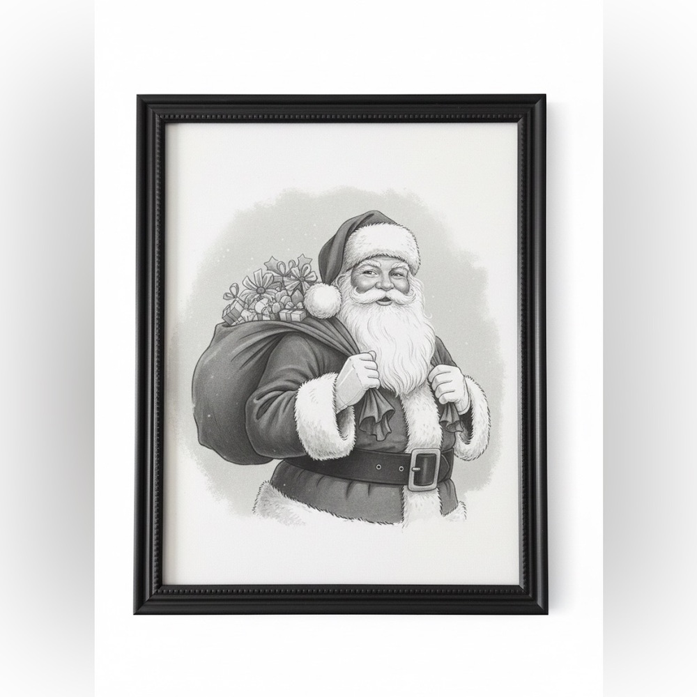 Framed Santa Claus Black and White Art